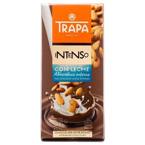 Trapa Intenso, Milchschokoladentafel mit ganzen Mandeln (leche almendra), 175 g